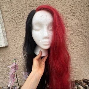 Red and Black Synthetic Wig with Mesh Cap